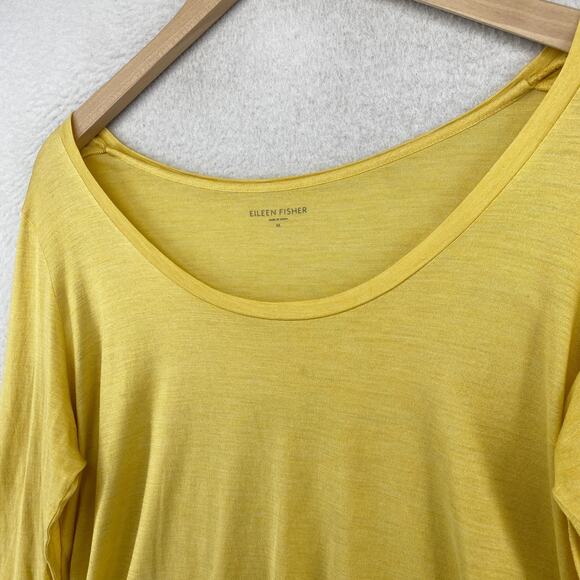 EILEEN FISHER Top M Silk Cotton Jersey Scoop Neck 3/4 Sleeve Basic Yellow - Picture 2 of 12